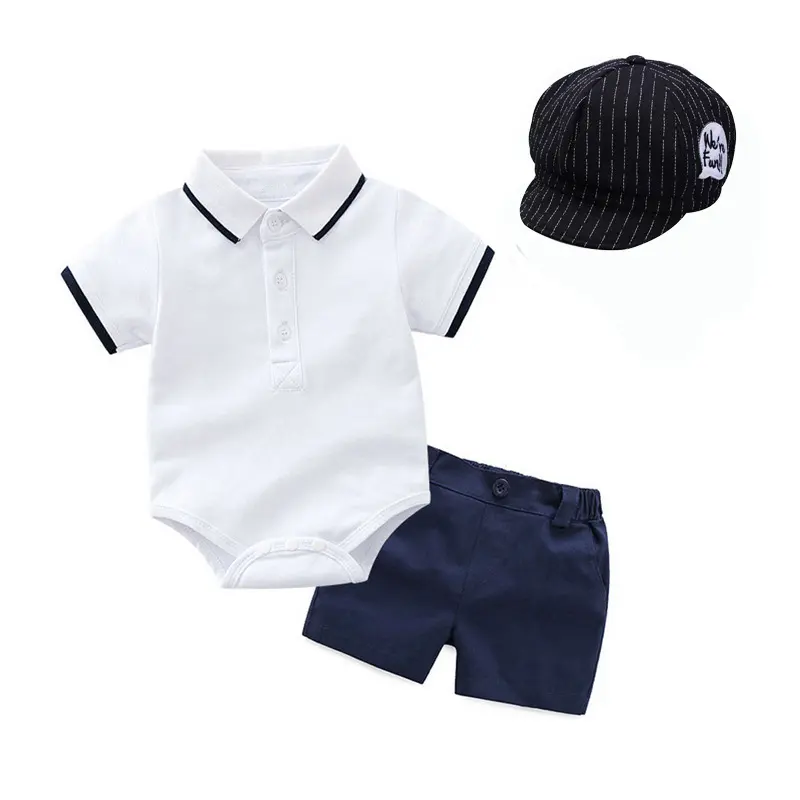 加工定制 跨境 新款男宝宝绅士POLO衫爬服套装 +帽子男童童装批发
