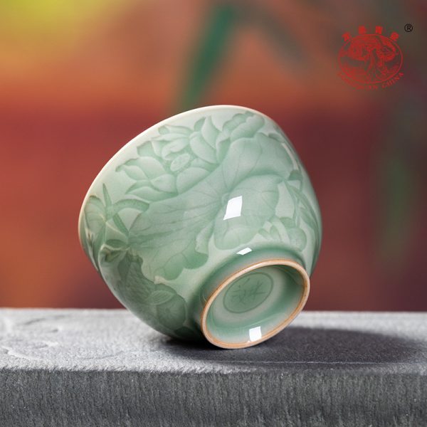 龙泉青瓷 李茂林荷塘丽影高档手工主人杯单个杯 陶瓷功夫茶杯茶碗