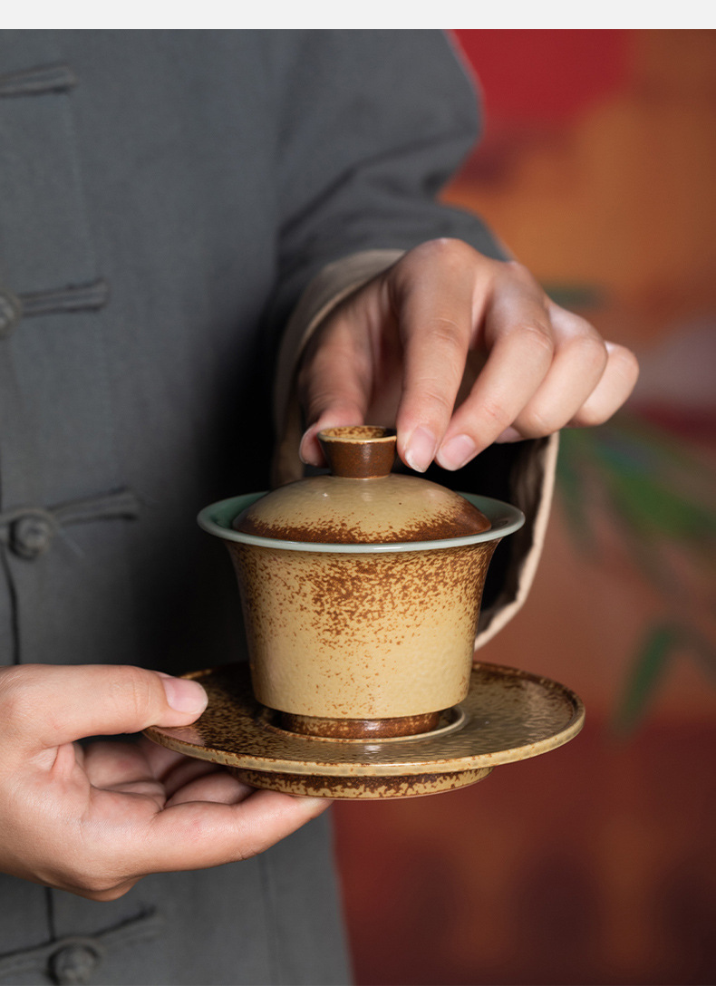 龙泉青瓷 三才盖碗窑变复古手工泡茶碗 陶瓷功夫茶具大号手抓茶碗