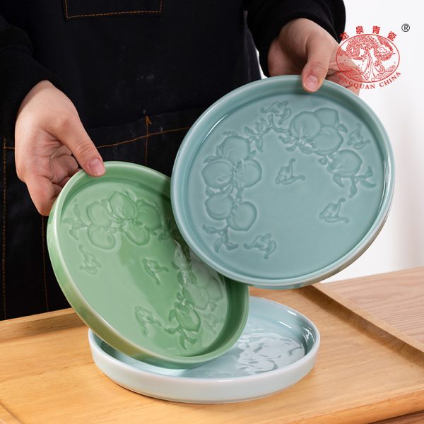 龙泉青瓷西餐盘高级感轻奢餐盘牛排菜盘家用平盘复古餐厅商用大盘
