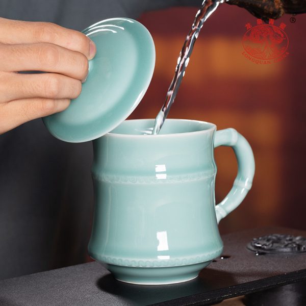 龙泉青瓷 茶杯单杯办公室泡茶杯高档家用马克杯 陶瓷水杯过滤杯子