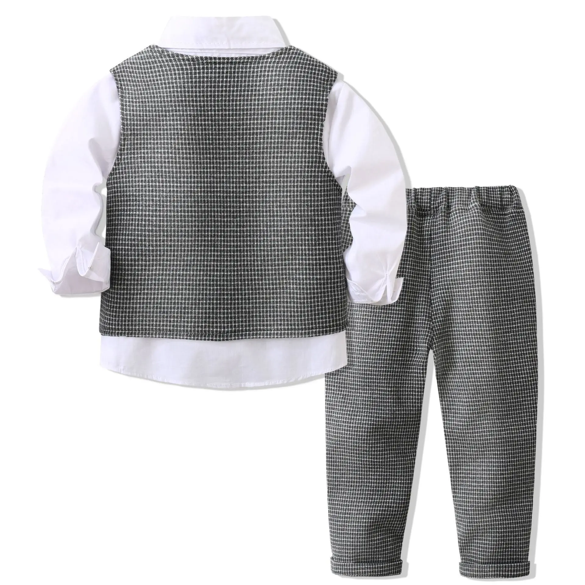 跨境欧美男童马甲套装秋冬新款儿童绅士礼服装西装三件套一件代发