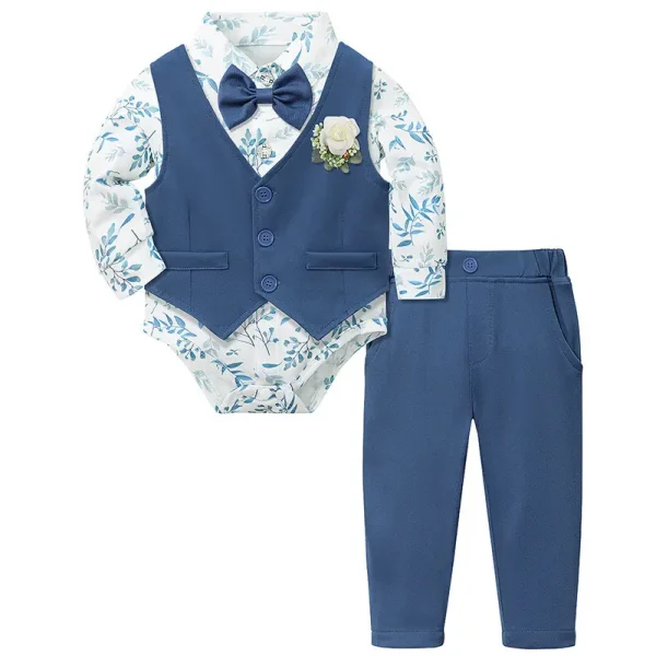 男童绅士西服套装新款周岁生日礼服马甲三件套婴儿抓周衣服屁衬衫