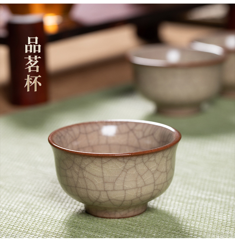 龙泉青瓷 复古传世哥窑功夫茶具套装 陶瓷盖碗茶壶茶杯旅行礼盒装