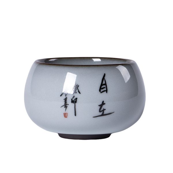 龙泉青瓷 创意手工签字主人杯功夫茶杯 陶瓷猪油冻品茗杯大号茶碗