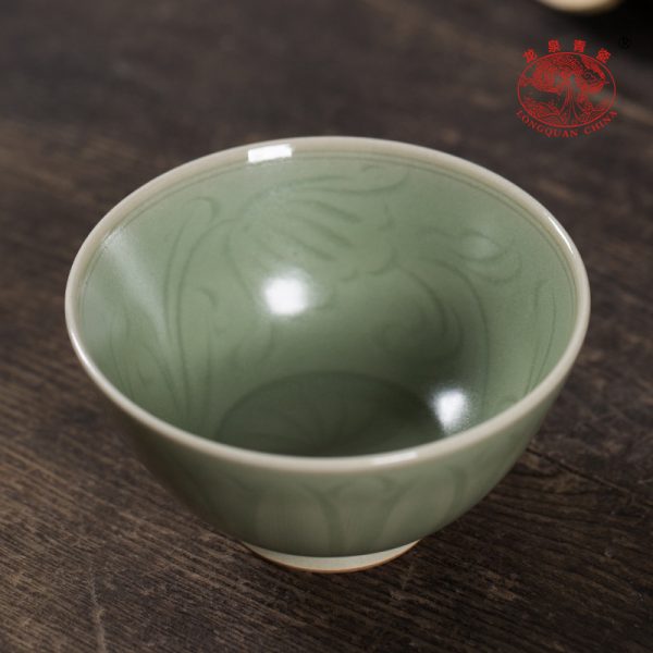 龙泉青瓷 胡建勇纯手工主人杯单杯 陶瓷品茗杯莲纹茶盏茶碗礼盒装