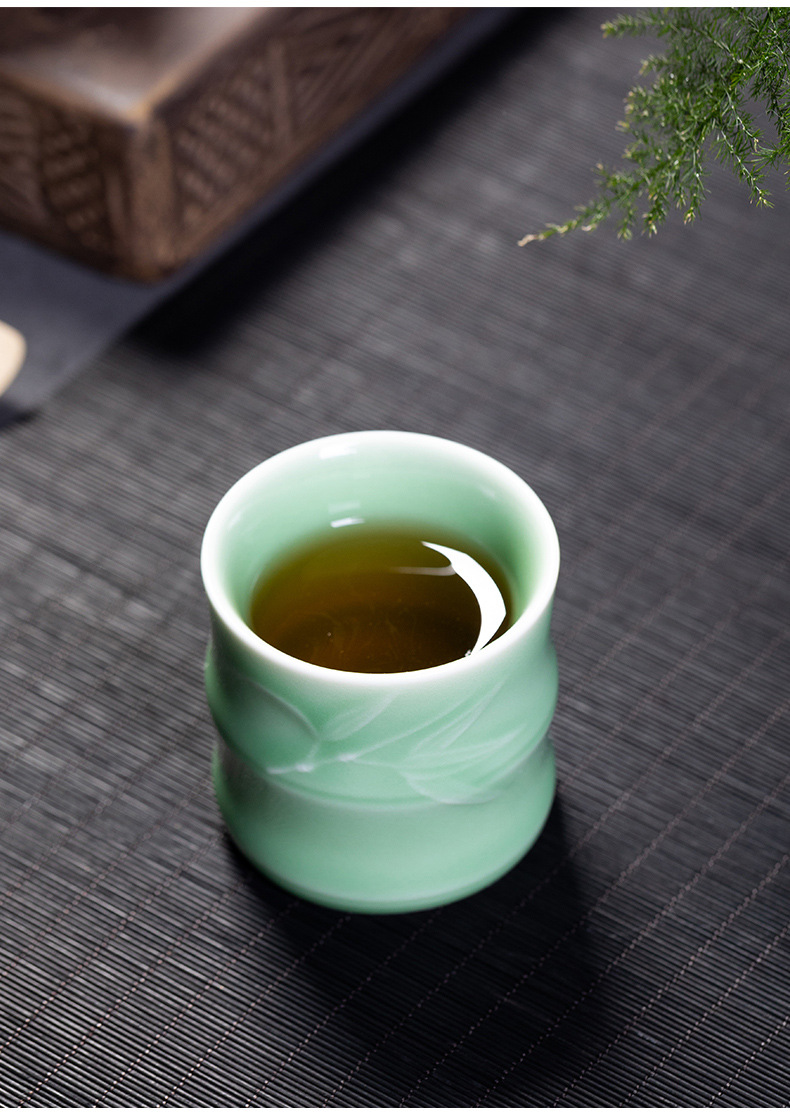 龙泉青瓷 中式家用冰裂水杯茶杯单个杯 陶瓷泡茶杯办公室无柄小杯