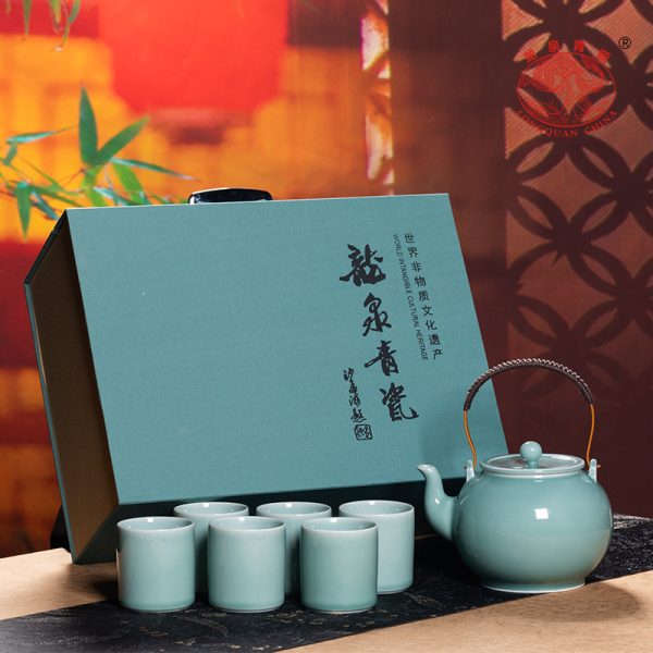 龙泉青瓷 提梁壶功夫茶具套装 陶瓷凉茶壶家用会客茶杯商务伴手礼
