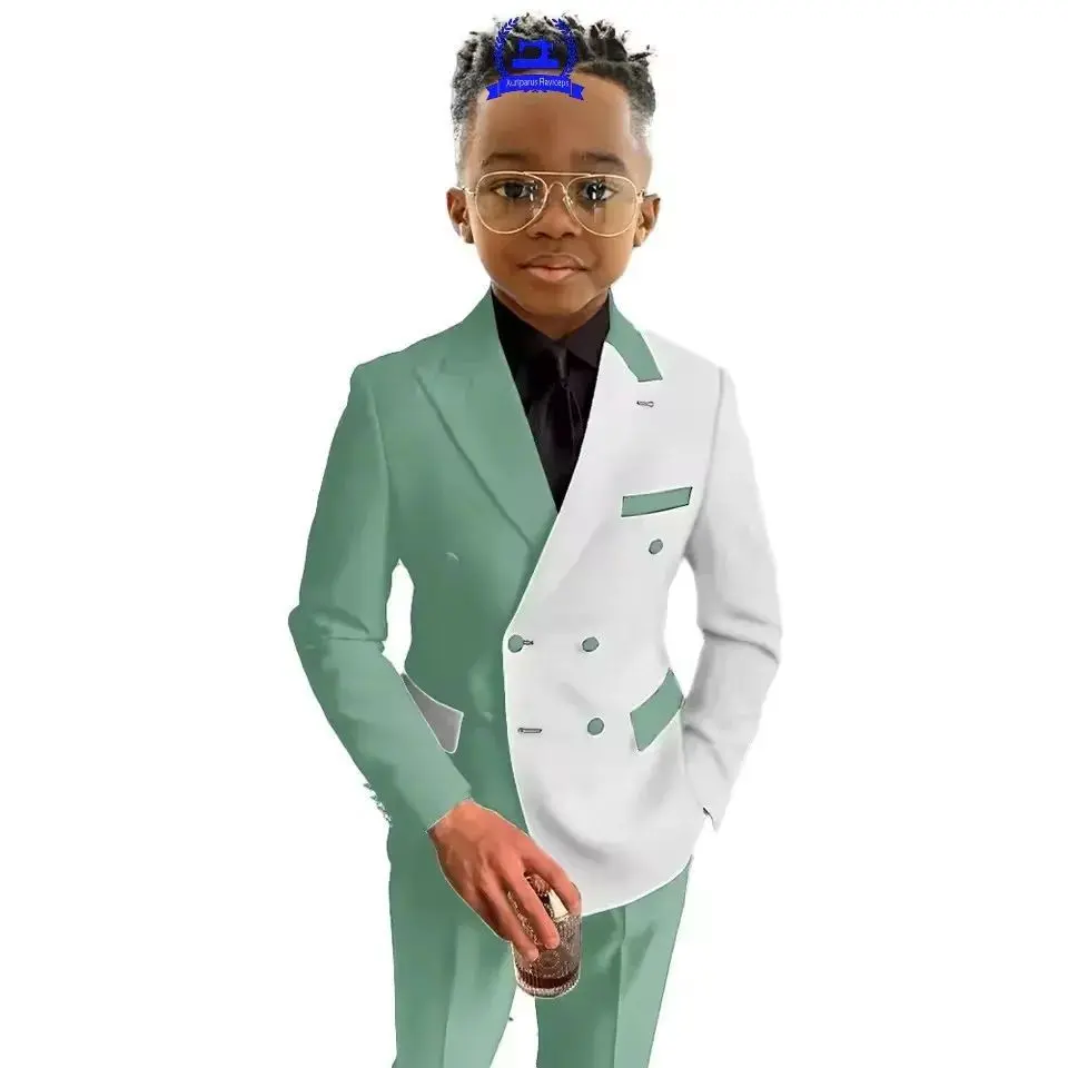 欧美跨境春新款男童两件套西装儿童生日宴会套装演出礼服花童西服