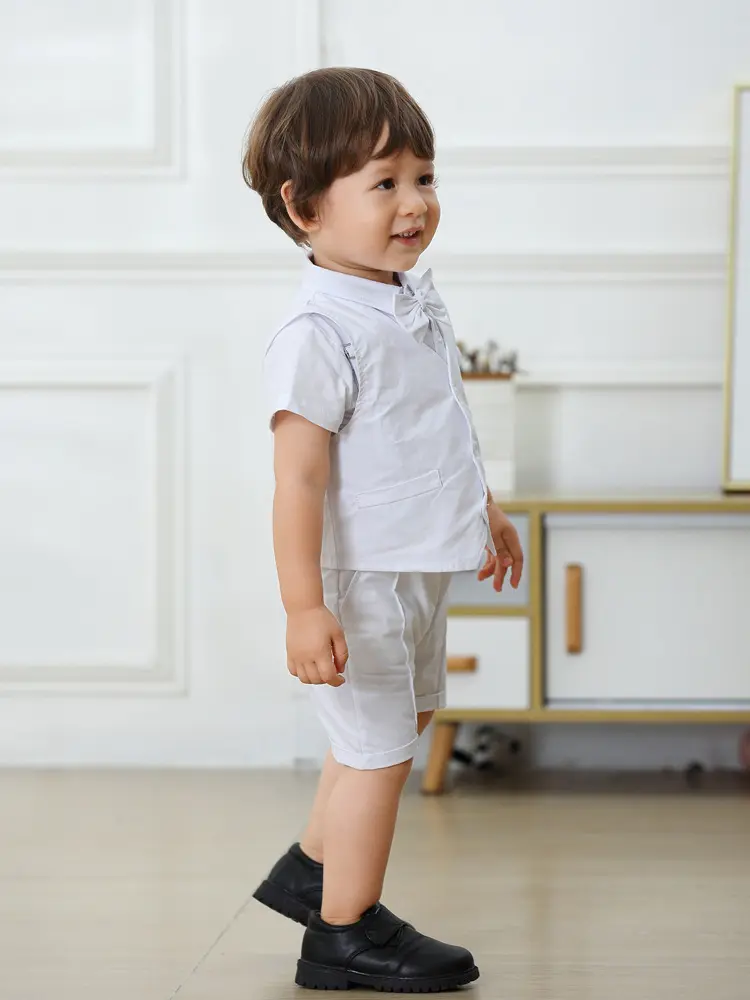 跨境男宝宝绅士周岁洗礼服夏季新款男童连体爬服一件代发童装礼服