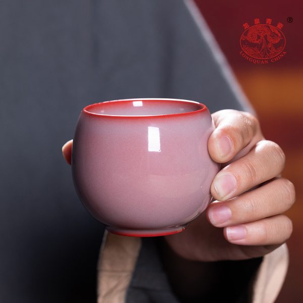 龙泉青瓷 功夫茶杯手工红釉主人杯单杯 陶瓷创意品茗杯中式泡茶碗
