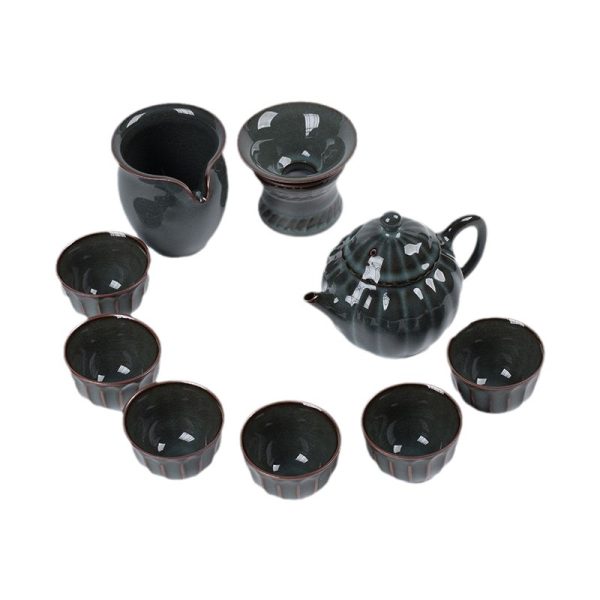 龙泉青瓷手工功夫茶具套装家用哥窑铁胎冰裂陶瓷功夫茶壶青瓷茶具