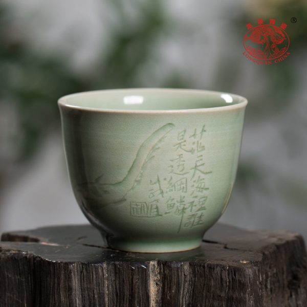 龙泉青瓷 卓鑫伟手作主人杯功夫茶杯 陶瓷高档手工品茗杯豆青茶碗