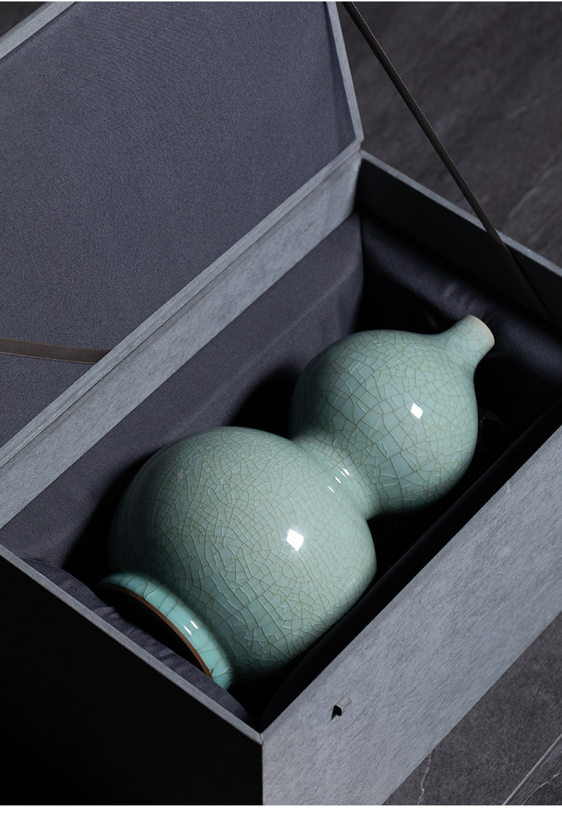 龙泉青瓷中式纯手工葫芦花瓶陶瓷高档客厅花插装饰品工艺收藏摆件