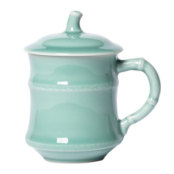 龙泉青瓷 茶杯单杯办公室泡茶杯高档家用马克杯 陶瓷水杯过滤杯子