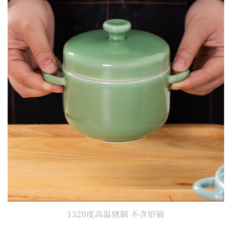 龙泉青瓷带盖双耳燕窝蒸蛋碗炖盅陶瓷隔水炖佛跳墙商用煲汤瓦罐锅