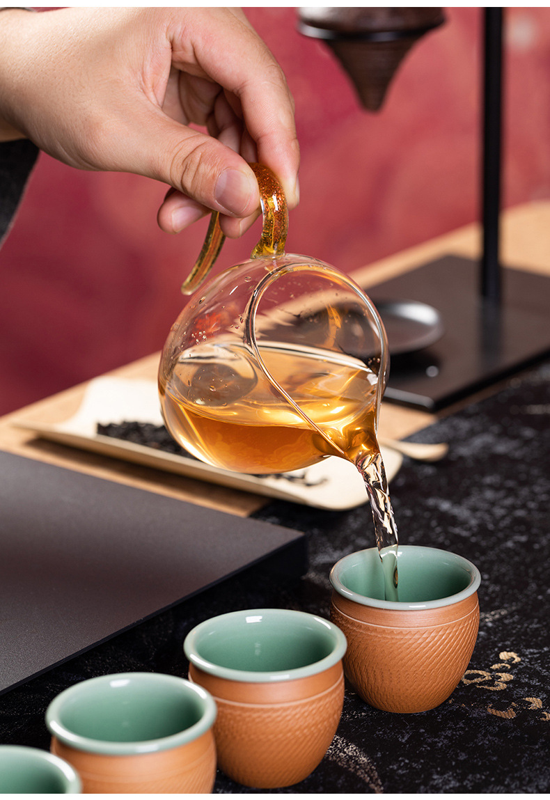 龙泉青瓷 手工跳刀功夫茶具套装 陶瓷办公家用茶壶盖碗品茗杯整套