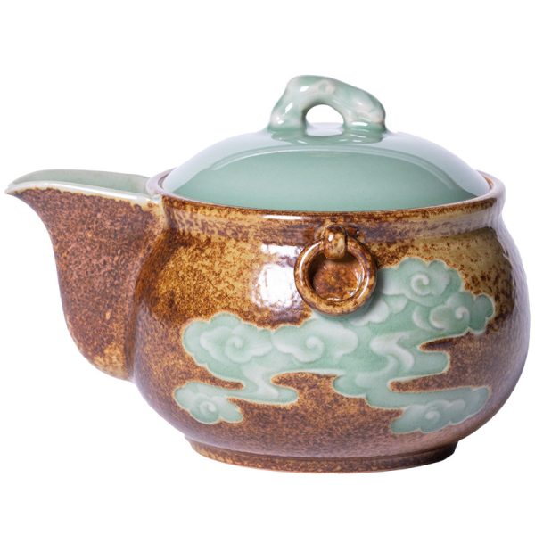 龙泉青瓷 功夫茶具泡茶壶复古柴烧填釉手抓壶 陶瓷家用过滤盖碗