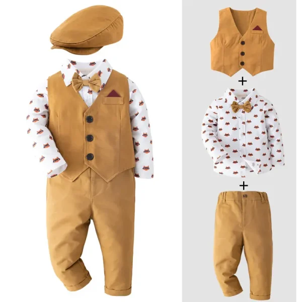 2025外贸儿童绅士礼服套装男童长袖狐狸套装欧美童装多件套批发
