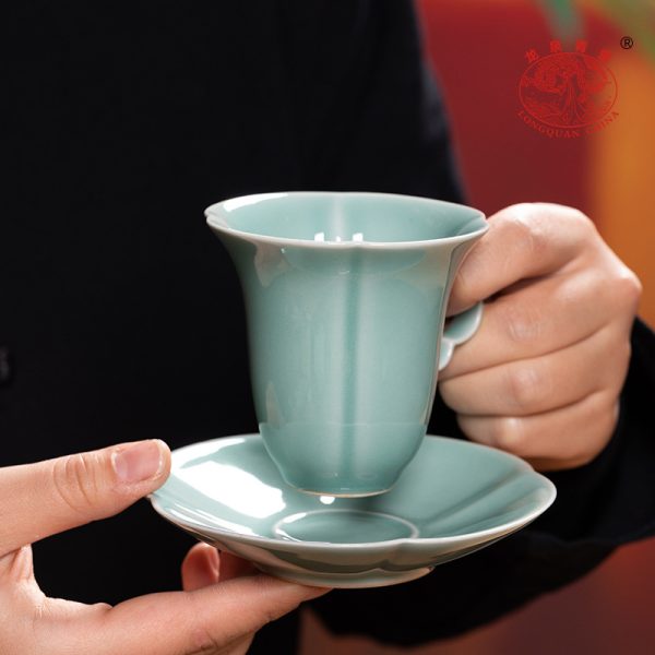 龙泉青瓷咖啡杯碟套装带勺子创意陶瓷杯子家用高档下午红茶牛奶杯