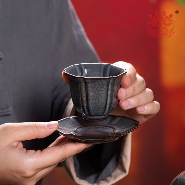 龙泉青瓷主人杯哥窑铁胎功夫茶具手工杯盏陶瓷高档冰裂茶碗品茗杯