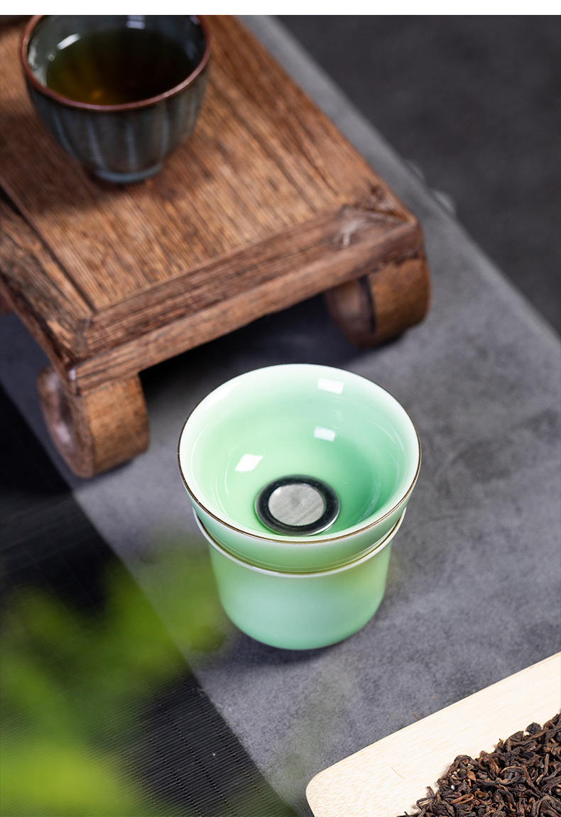 厂家直销 龙泉青瓷功夫茶具过滤茶漏茶托 陶瓷茶具配件滤茶器批发