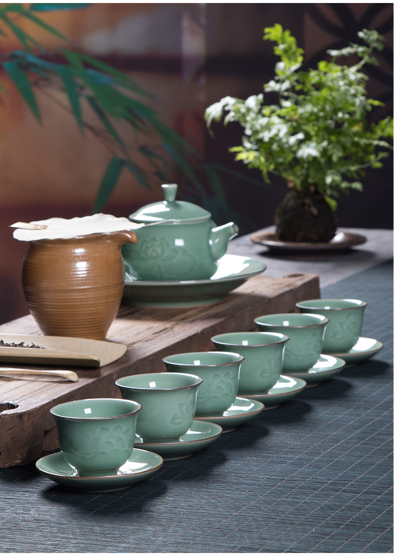 龙泉青瓷 厂家直销创意功夫茶具套装 陶瓷手工荷花茶壶茶杯礼盒装