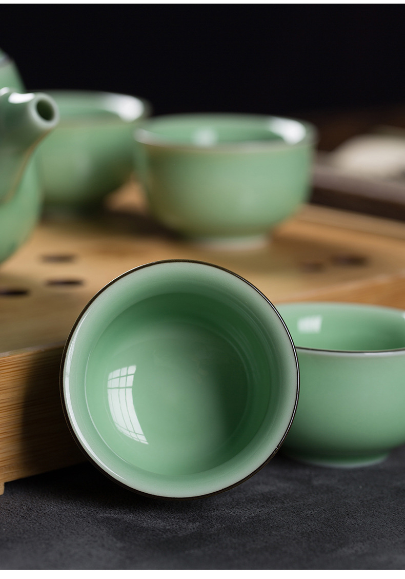 龙泉青瓷 便携旅行茶具套装陶瓷泡茶壶一壶四杯 创意商务礼品茶杯