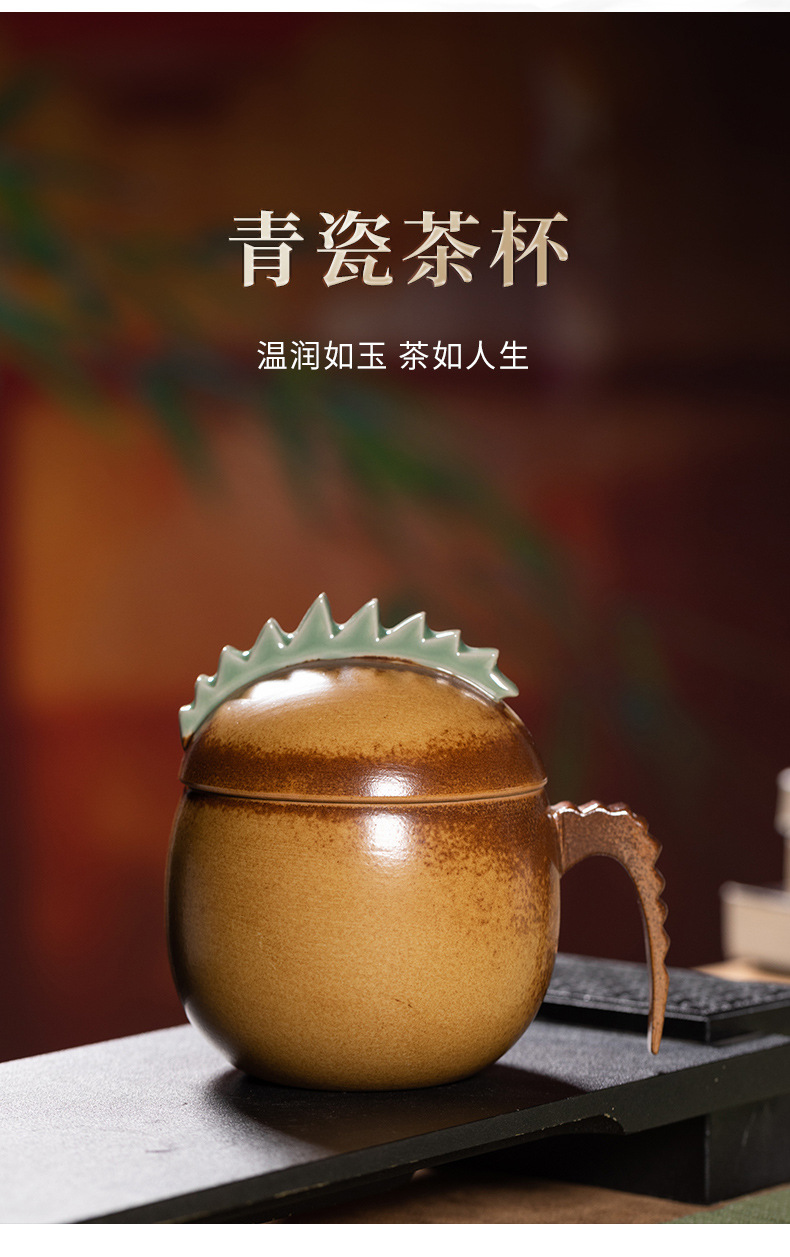 龙泉青瓷 马克杯家用喝水杯灰釉高颜值泡茶杯 陶瓷杯子办公咖啡杯