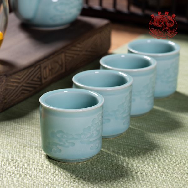 龙泉青瓷手抓壶家用功夫茶具套装陶瓷办公便携品茗杯泡茶壶礼盒装