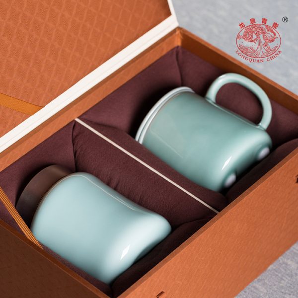 龙泉青瓷泡茶杯子带盖过滤大容量陶瓷办公马克杯茶叶罐商务礼盒装