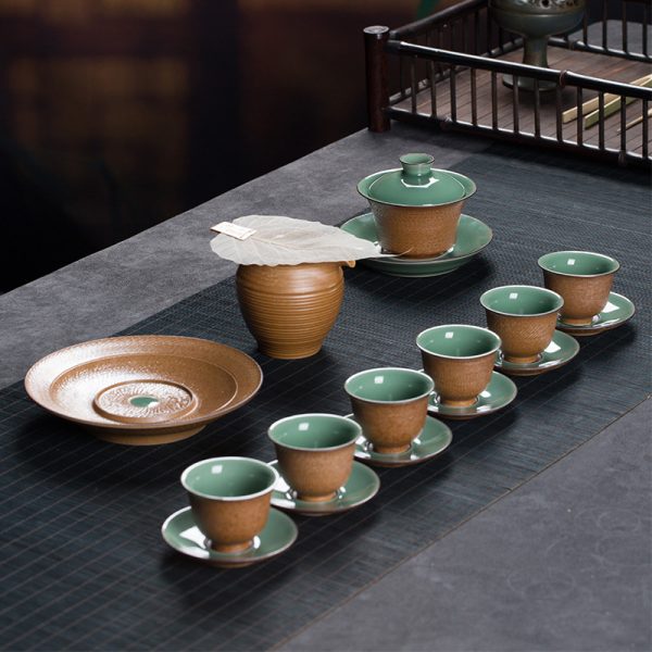 龙泉青瓷茶具套装跳刀陶瓷茶壶盖碗家用功夫茶具泡茶杯商务送礼
