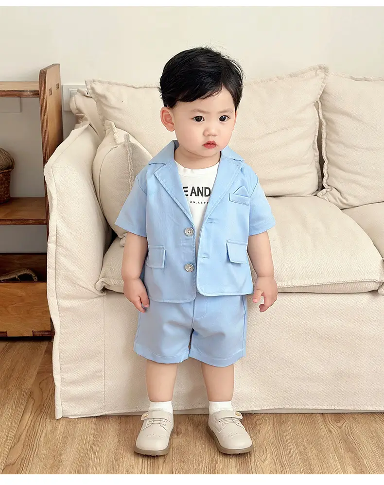 夏季男童绅士礼服三件套男宝宝短袖短裤外套三件套摄影走秀演出服