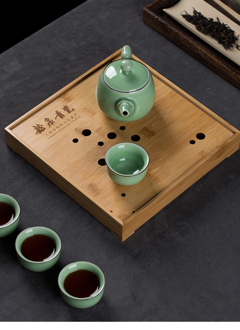 龙泉青瓷 便携旅行茶具套装陶瓷泡茶壶一壶四杯 创意商务礼品茶杯