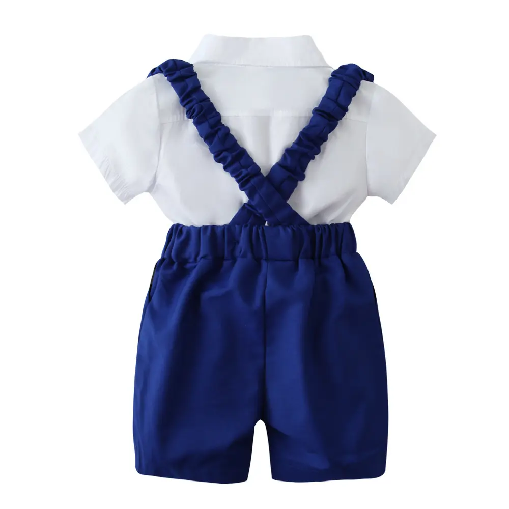 加工定制跨境欧美夏季新款纯色短袖短裤童装宝宝背带裤蝴蝶结套装