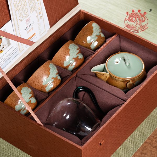 龙泉青瓷 茶具套装高档手抓泡茶壶茶杯整套 陶瓷家用会客功夫茶具