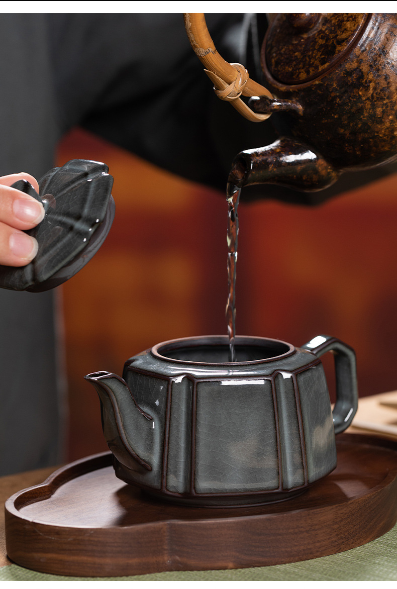 龙泉青瓷 茶壶家用过滤泡茶壶单壶 陶瓷手工铁胎哥窑冰裂功夫茶壶
