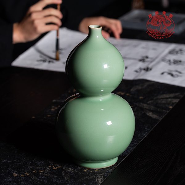 龙泉青瓷仿古纯手工花瓶新中式葫芦插花器陶瓷家居客厅装饰品摆件