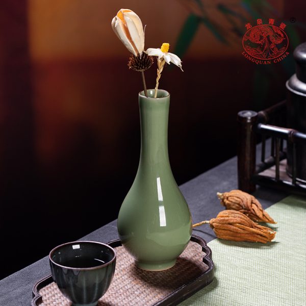 龙泉青瓷 创意中式观音净水瓶 陶瓷个性插花瓶子装饰水培花器摆件