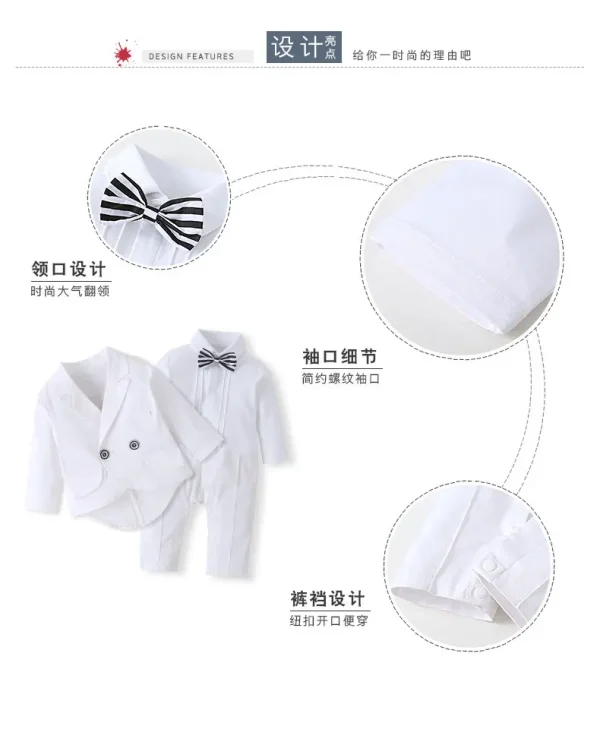 跨境童装秋季新款长袖连体衣宝宝爬服欧美绅士哈衣婴儿衣服小礼服