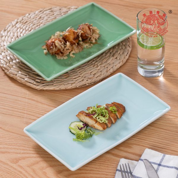 龙泉青瓷 方形菜盘平盘家用吐骨碟 陶瓷创意鱼盘酒店西餐牛排盘子