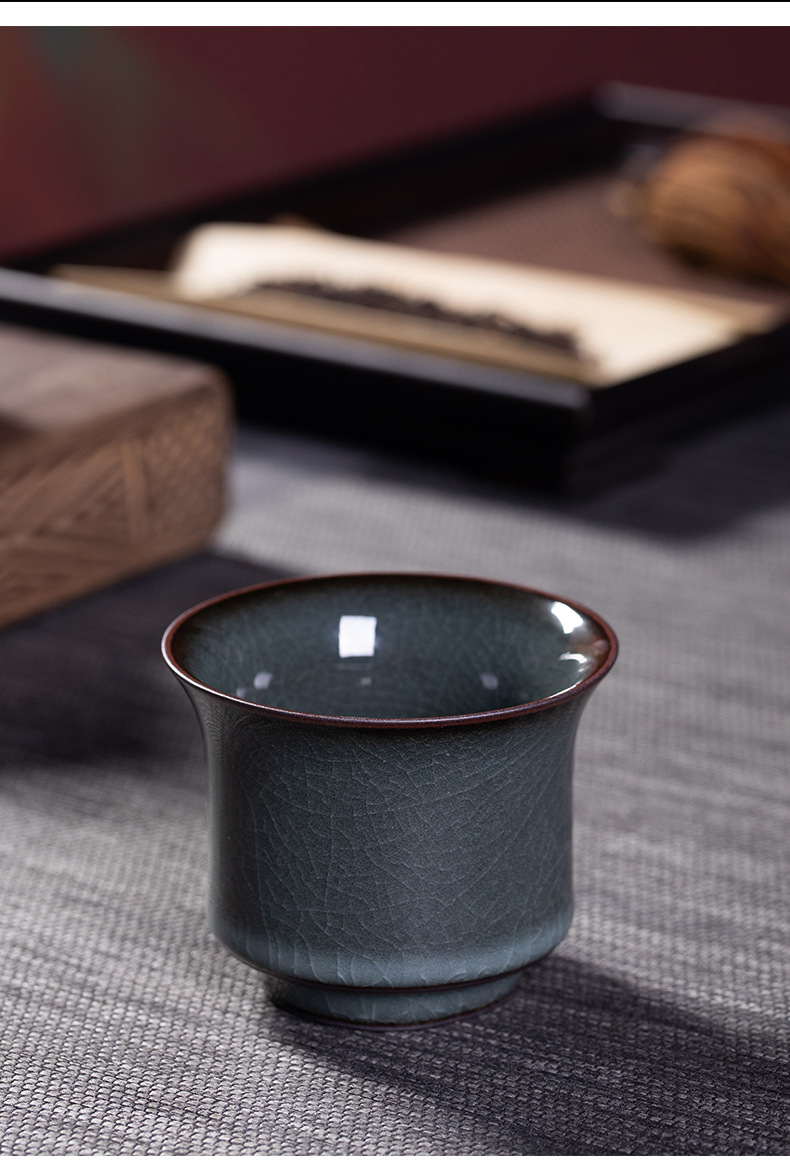 龙泉青瓷主人杯铁胎茶杯复古个人品茗茶具陶瓷茶碗冰裂杯功夫茶盏