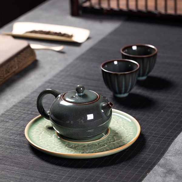 龙泉青瓷 创意中式干泡台茶托茶碟承 五福寿喜养壶垫壶承茶具配件