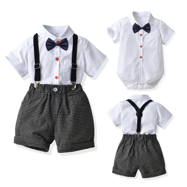 跨境婴儿哈衣套装新生儿出生宝夏季爬服三角哈衣抓周宴会礼服套装
