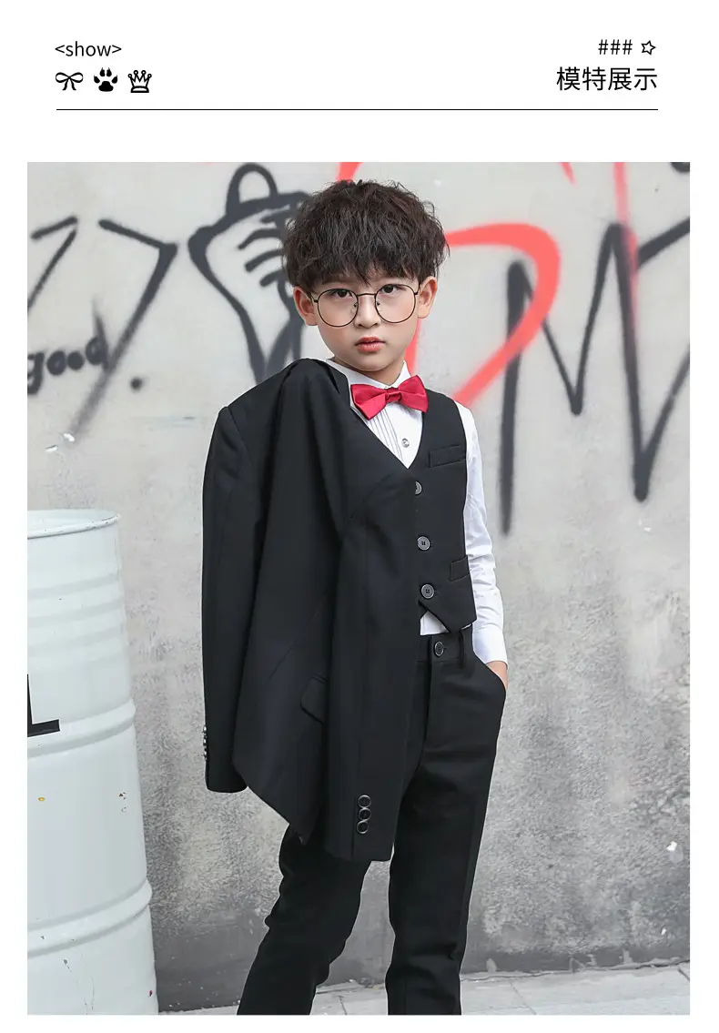 儿童小西装套装花童外套主持人男孩礼服大童宝宝男童西服三件套