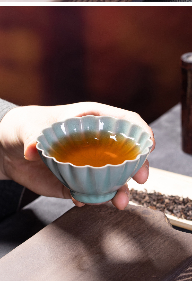 龙泉青瓷 汝窑冰裂纯手工主人杯单杯 陶瓷创意功夫茶杯茶碗礼盒装