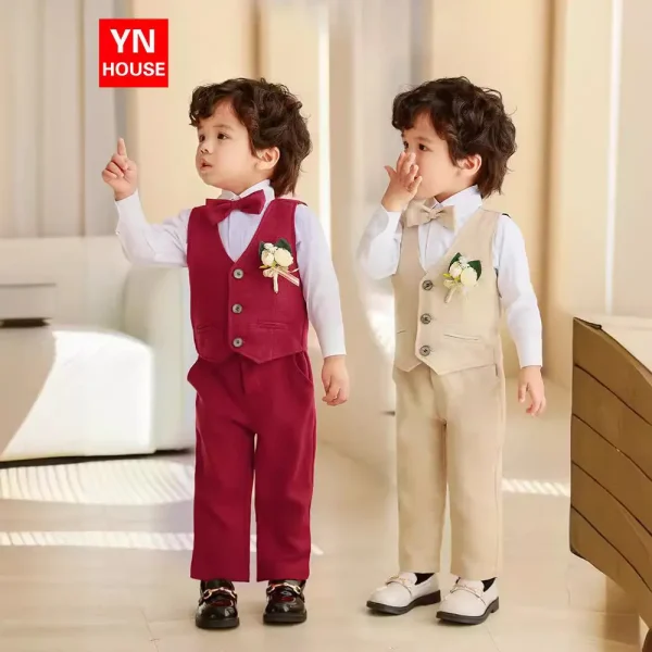 儿童春秋新款马甲礼服套装宝宝周岁生日主持人男童花童钢琴表演服