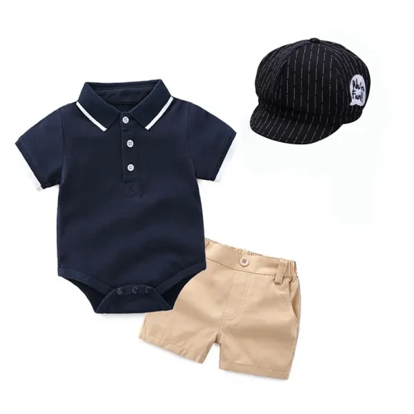 加工定制 跨境 新款男宝宝绅士POLO衫爬服套装 +帽子男童童装批发