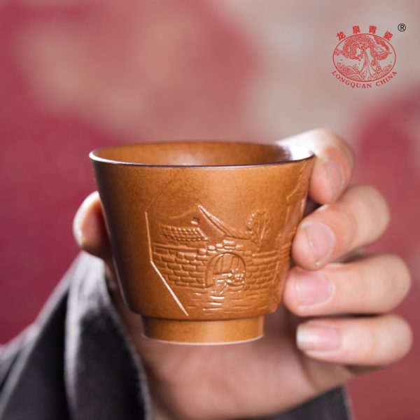 龙泉青瓷 创意柴烧手工主人杯单杯功夫茶杯子 陶瓷个人专用品茗杯