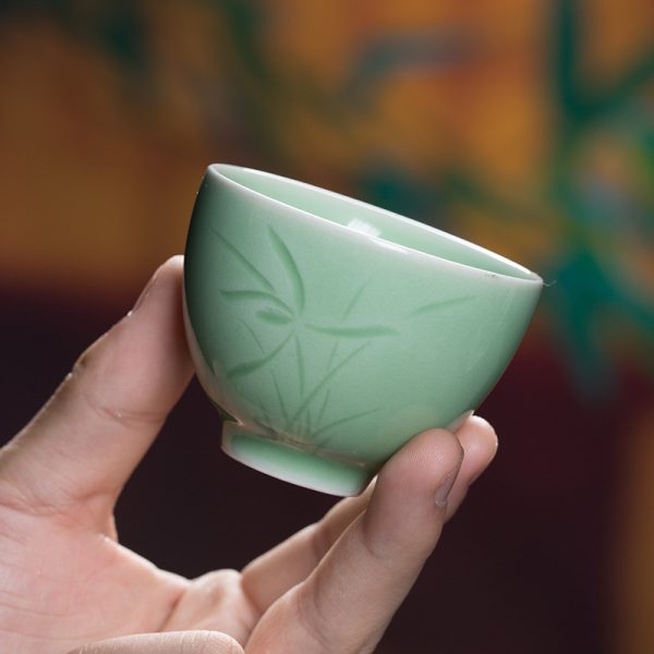 龙泉青瓷 品茗杯主人杯陶瓷功夫茶具喝茶杯 家用会客兰花单杯茶碗